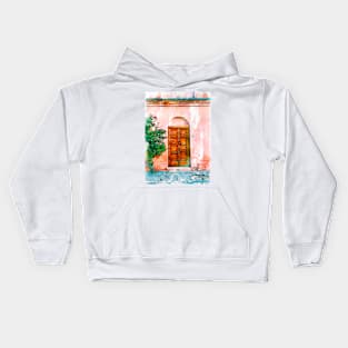 Old Wooden Door Pink Wall Kids Hoodie